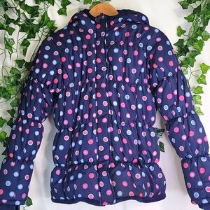 Lands'End. Blue Polka Dot Puffer Coat. Size 14. EUC